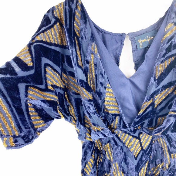 YUMI KIM Blue Gold Velvet Silk Dress Small - Picture 5 of 9